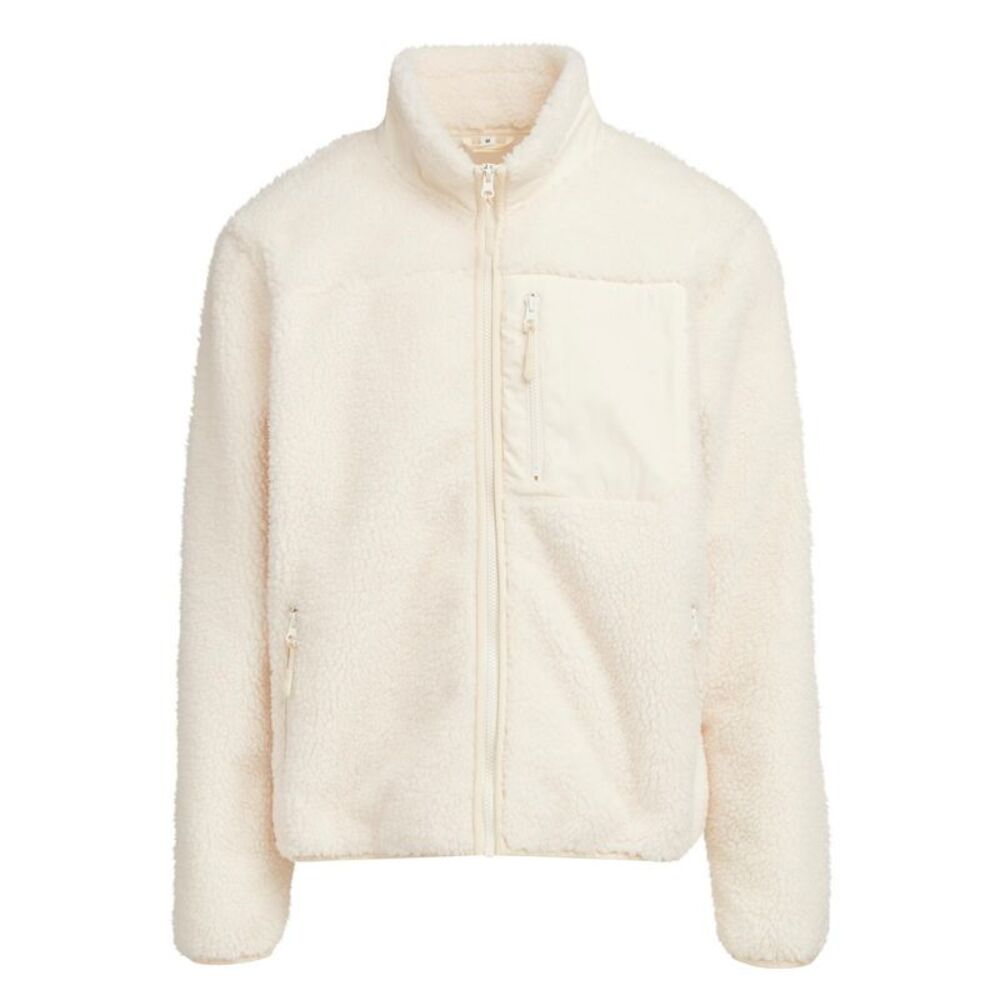Build Your Brand Mens Bonded Sherpa Jacket / White Sand